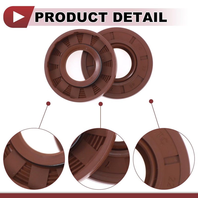 HEROFFIX Universal Oil Seal TC Seal Ring Rotary Shaft Seal 22x48x7mm High Pressure FKM Rubber Brown 2 Pcs - Image 5